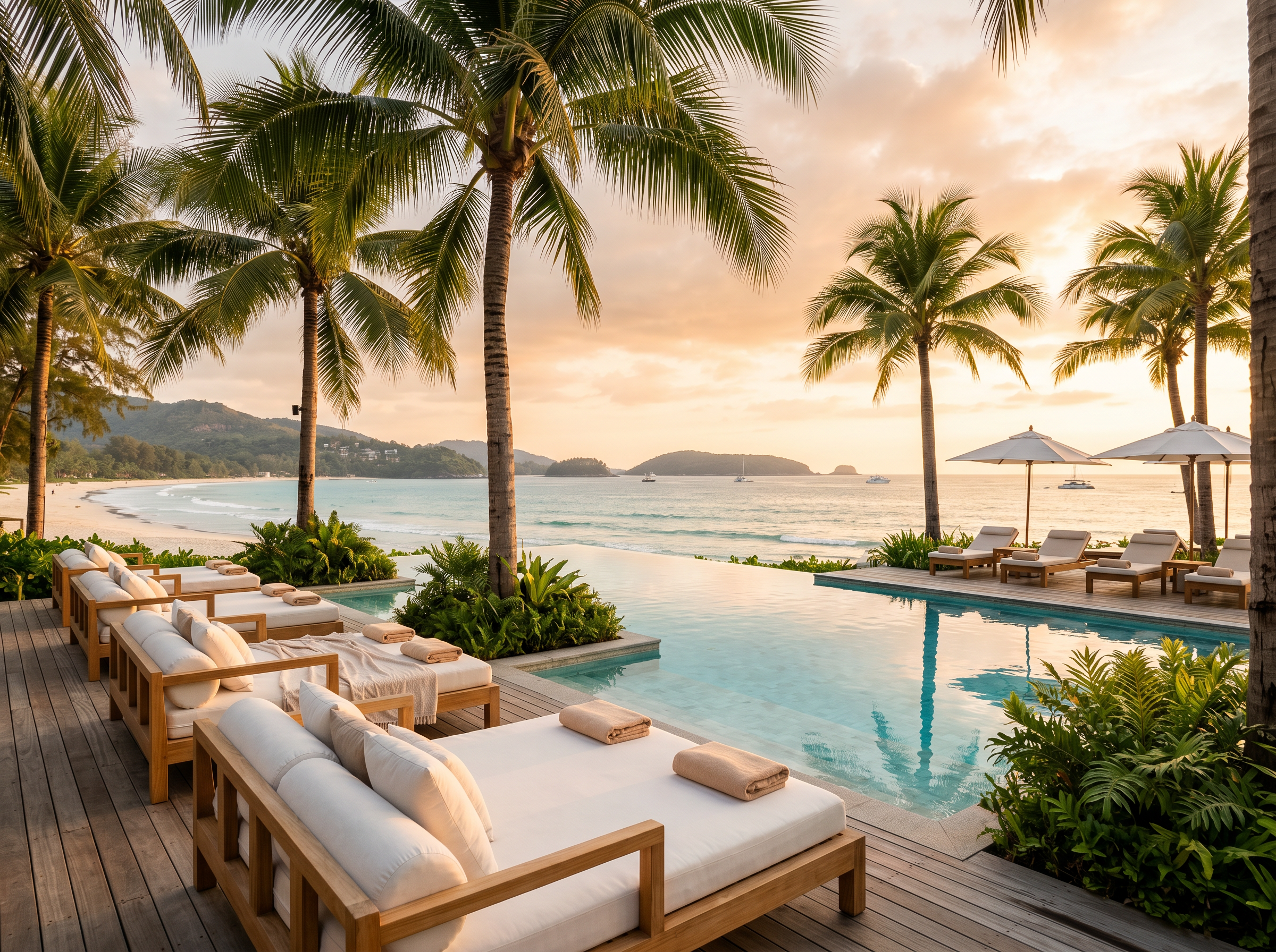 Carpe Diem Beach Club pool deck and restaurant terrace on Bang Tao Beach Phuket