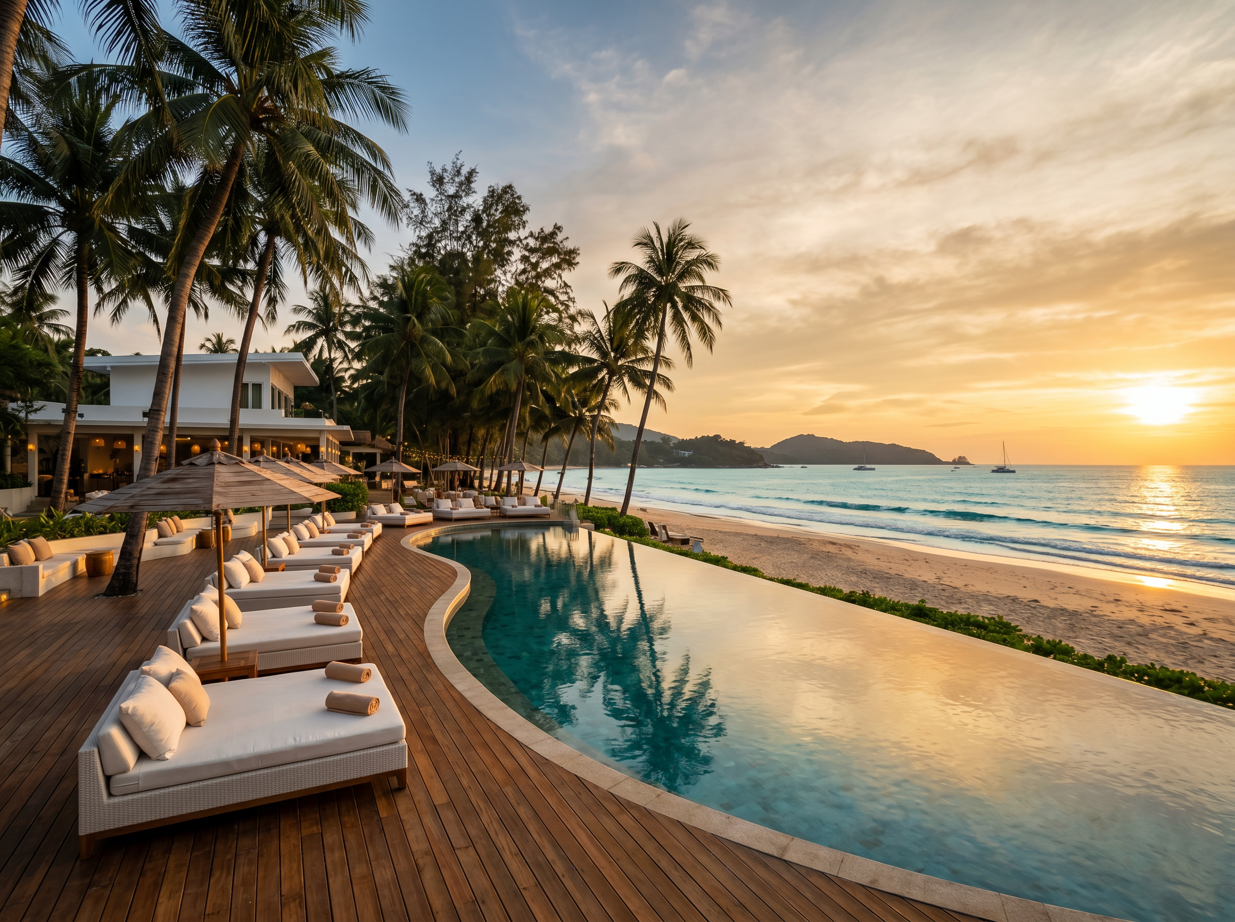 Catch Beach Club infinity pool and beachfront terrace at Bang Tao Beach Phuket
