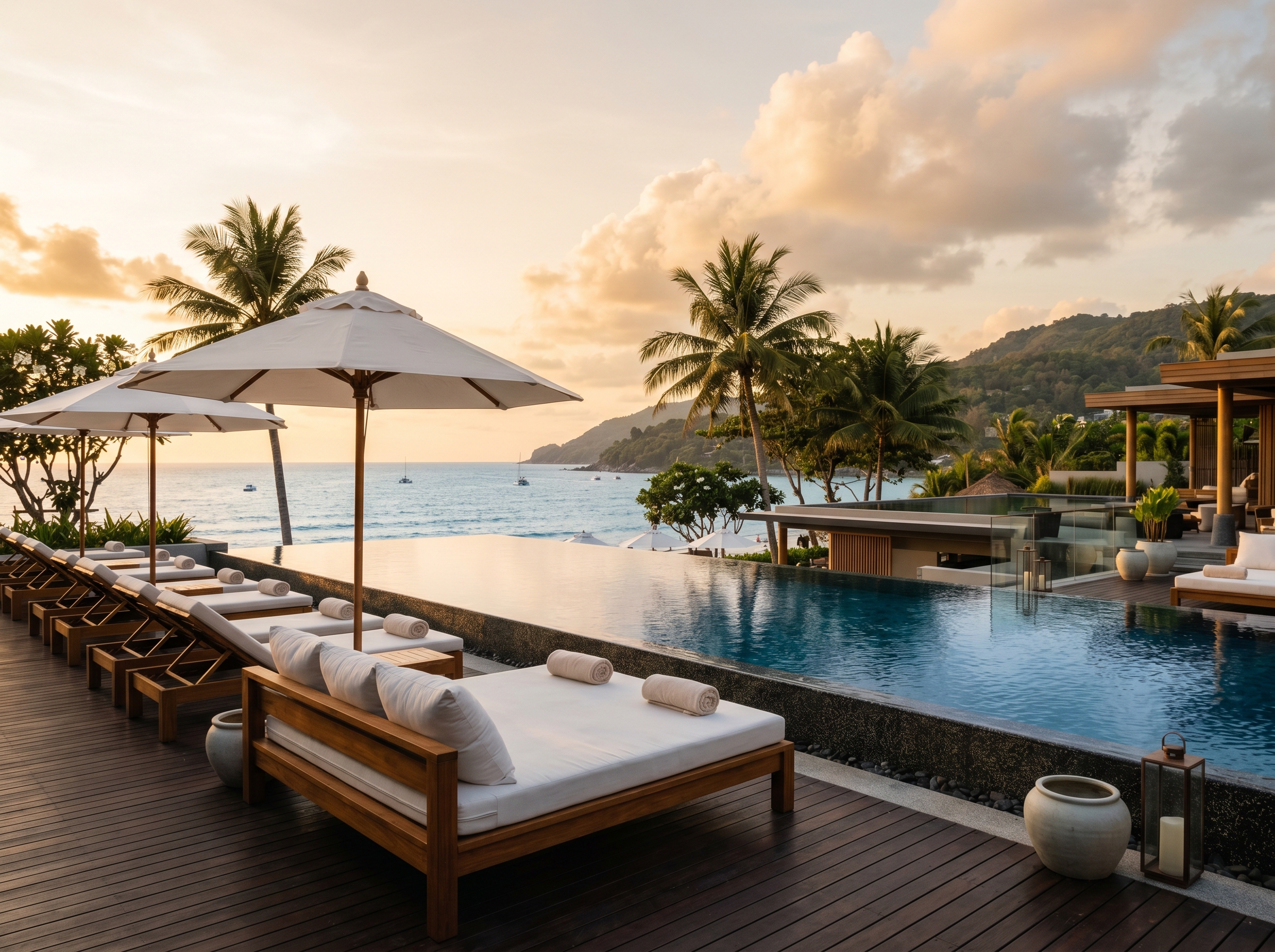 Re Ka Ta Beach Club sun deck and splash pool at Kata Beach Phuket Boathouse